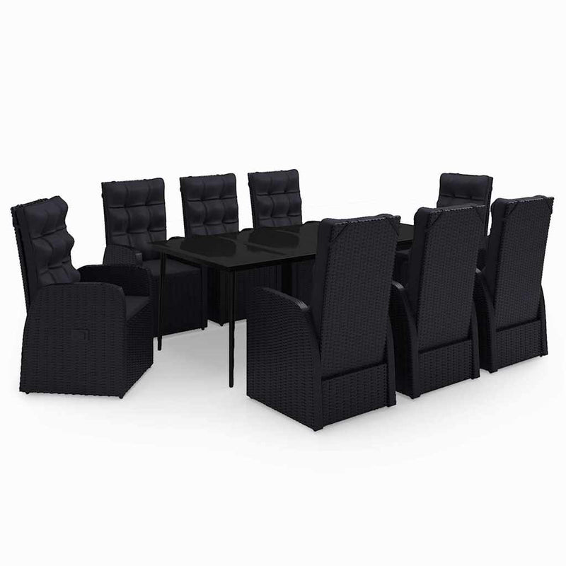 Set mobilier de grădină cu perne, 9 piese, negru