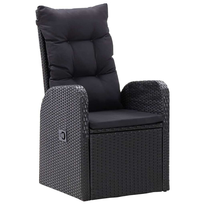 Set de masă pentru grădină, 7 piese, cu perne, negru