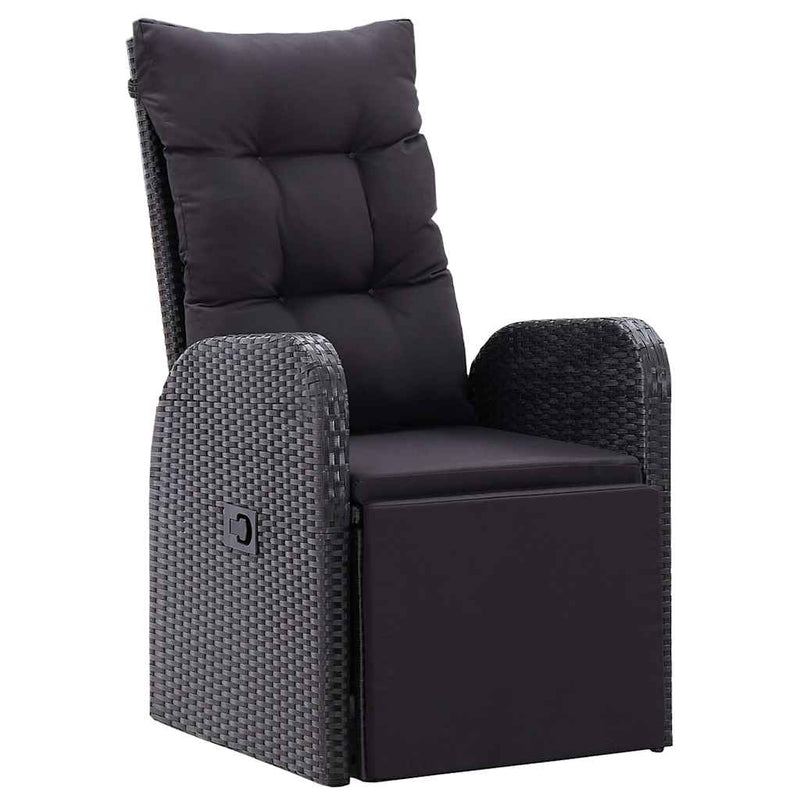 Set de masă pentru grădină, 7 piese, cu perne, negru
