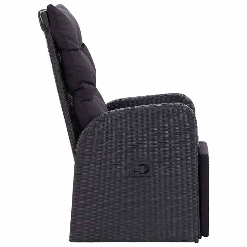 Set de masă pentru grădină, 7 piese, cu perne, negru