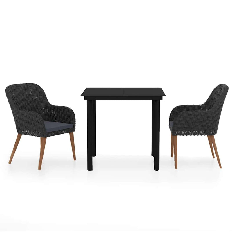 Set mobilier de grădină cu perne, 3 piese, negru