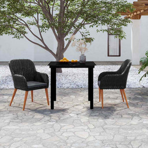 Set mobilier de grădină cu perne, 3 piese, negru