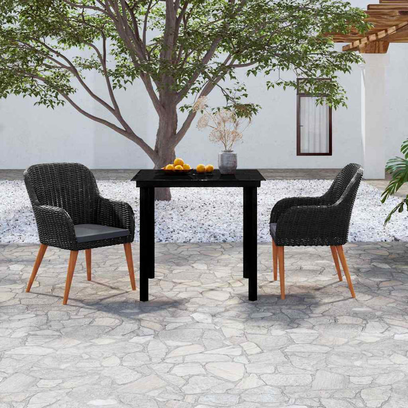 Set mobilier de grădină cu perne, 3 piese, negru
