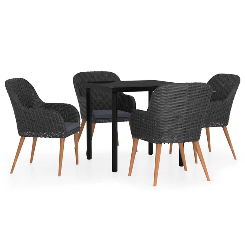 Set masă pentru grădină, 5 piese, cu perne, negru