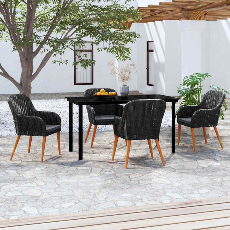 Set masă pentru grădină, 5 piese, cu perne, negru