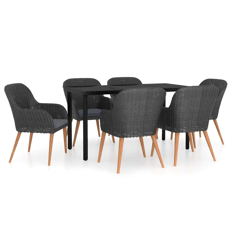 Set de masă pentru grădină, 7 piese, cu perne, negru