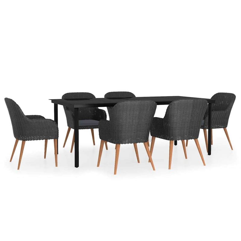 Set de masă pentru grădină, 7 piese, cu perne, negru