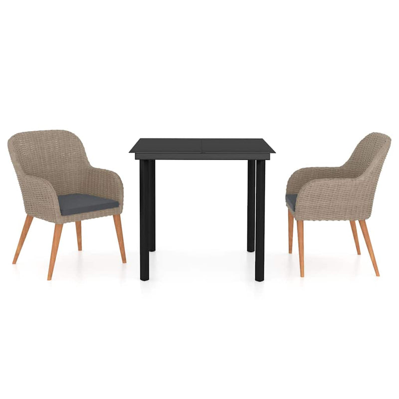 Set mobilier de grădină cu perne, 3 piese, maro