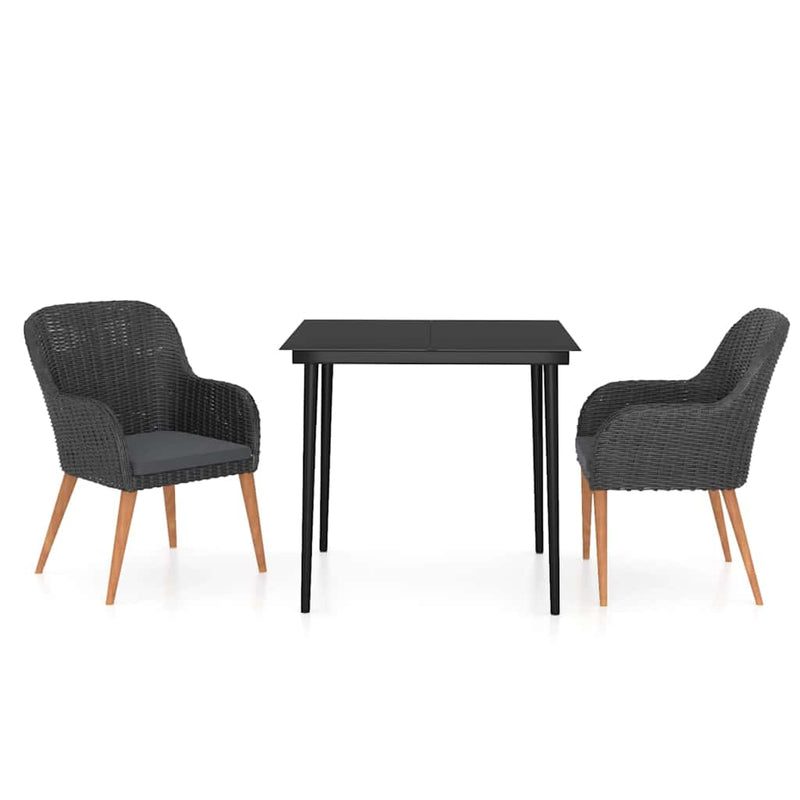 Set mobilier de grădină cu perne, 3 piese, negru