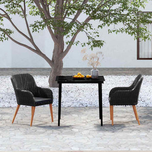 Set mobilier de grădină cu perne, 3 piese, negru