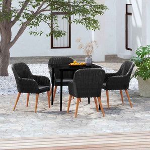 Set masă pentru grădină, 5 piese, cu perne, negru
