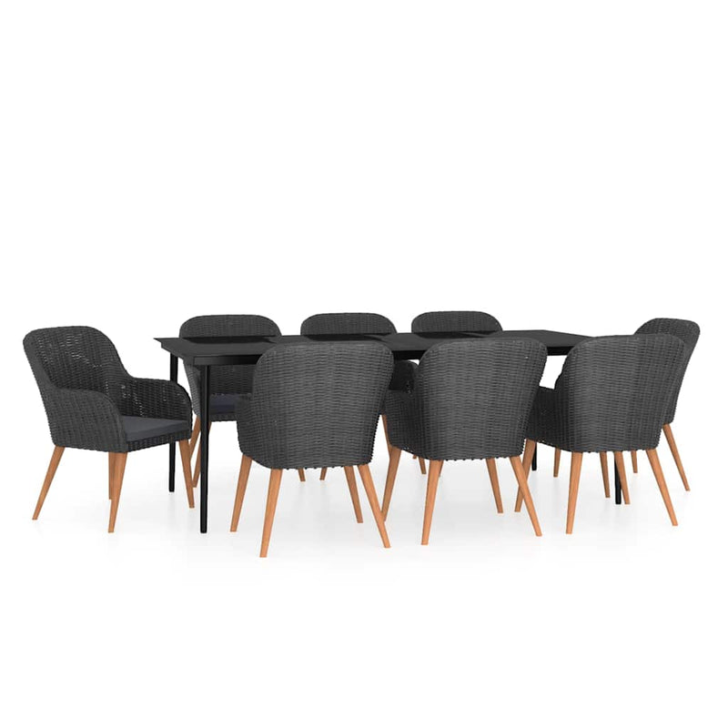 Set mobilier de grădină cu perne, 9 piese, negru