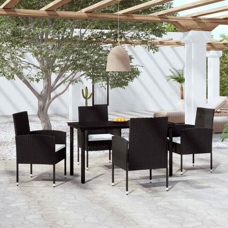 Set de servit masa pentru grădină, 5 piese, negru