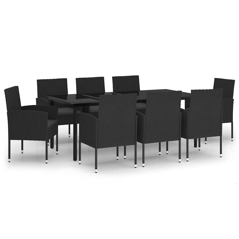 Set mobilier de grădină, 9 piese, negru