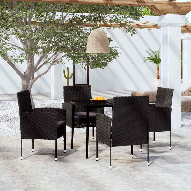 Set de servit masa pentru grădină, 5 piese, negru