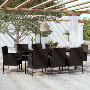 Set mobilier pentru grădină, 9 piese, negru