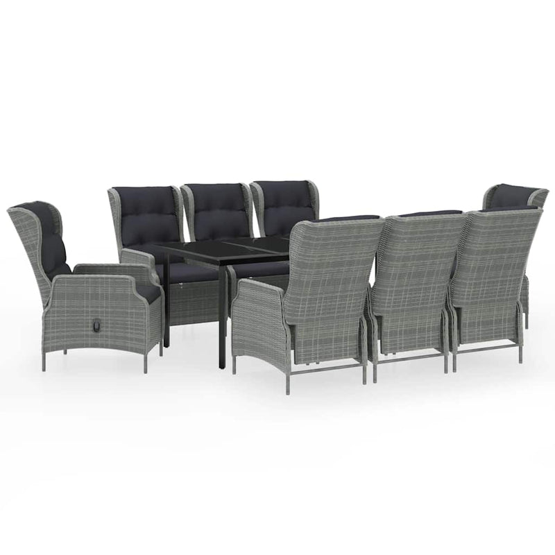 Set mobilier de grădină, 9 piese, gri deschis