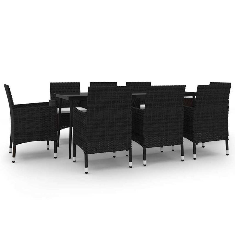 Set mobilier de grădină cu perne, 9 piese, poliratan și sticlă