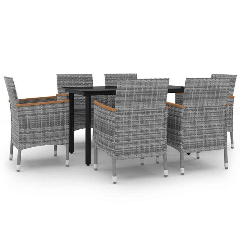 Set mobilier de grădină cu perne, 7 piese, poliratan și sticlă