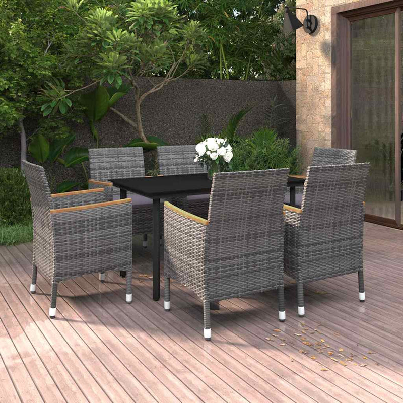 Set mobilier de grădină cu perne, 7 piese, poliratan și sticlă