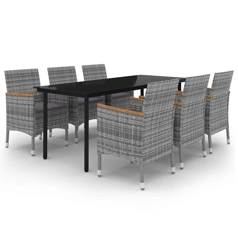 Set mobilier de grădină cu perne, 7 piese, poliratan și sticlă