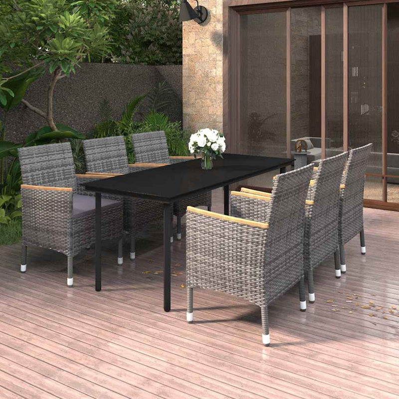 Set mobilier de grădină cu perne, 7 piese, poliratan și sticlă