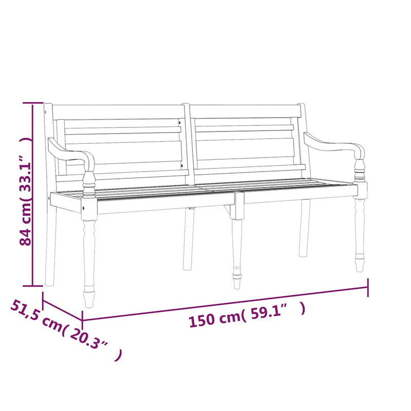 Bancă Batavia cu pernă antracit, 150 cm, lemn masiv de tec