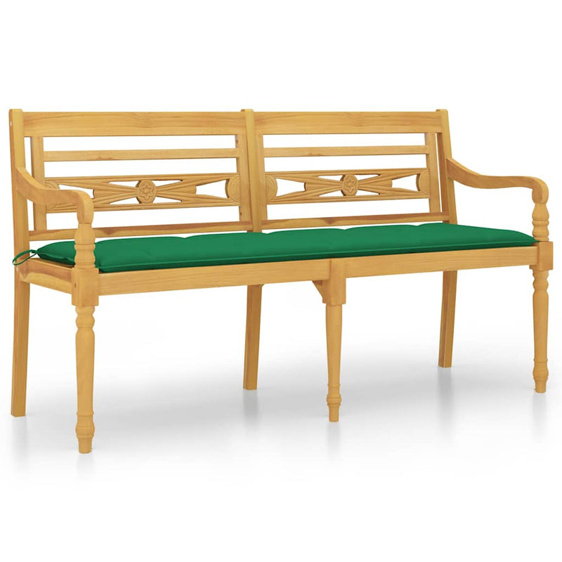 Bancă Batavia cu pernă verde, 150 cm, lemn masiv de tec