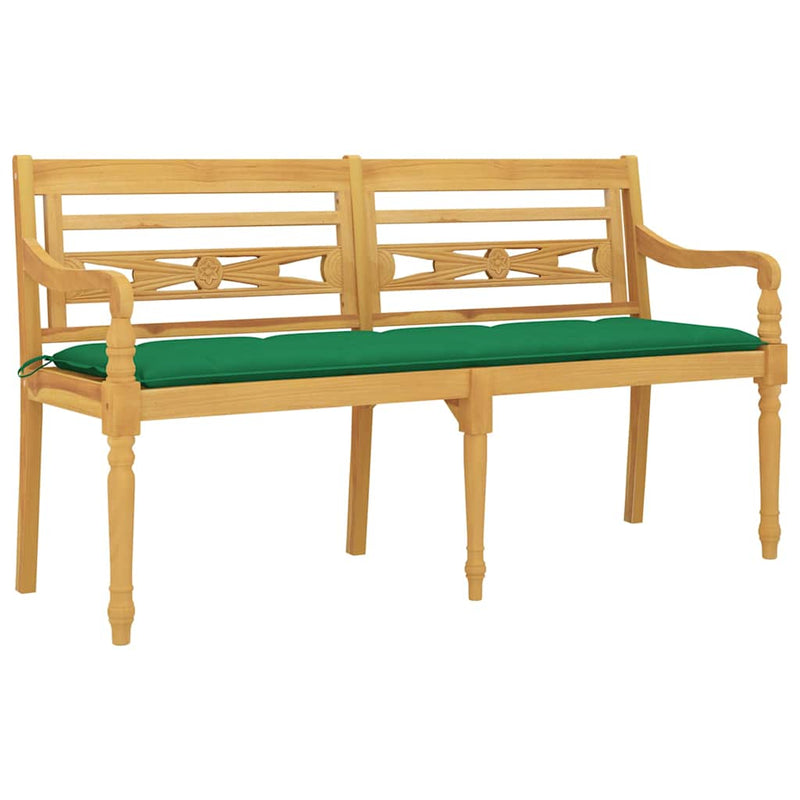 Bancă Batavia cu pernă verde, 150 cm, lemn masiv de tec