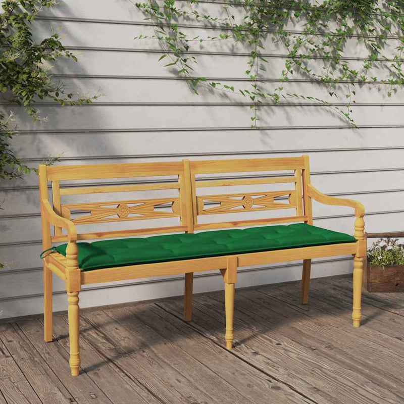 Bancă Batavia cu pernă verde, 150 cm, lemn masiv de tec