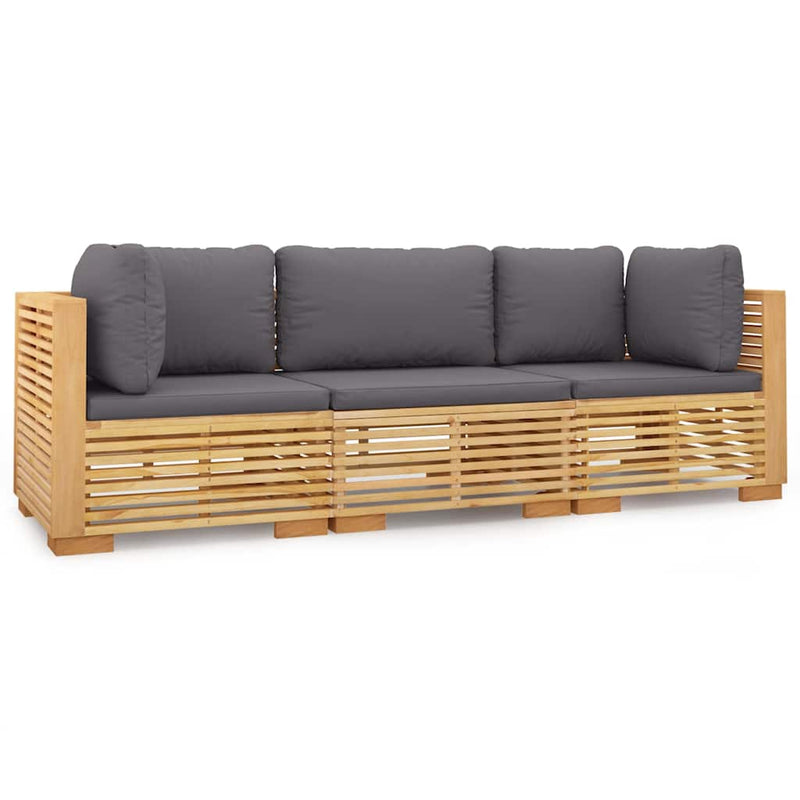 Set mobilier grădină cu perne, 3 piese, lemn masiv de tec