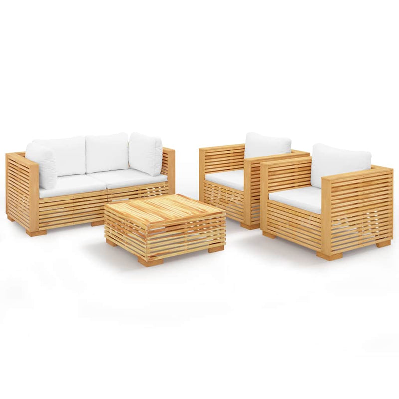 Set mobilier grădină cu perne, 5 piese, lemn masiv de tec
