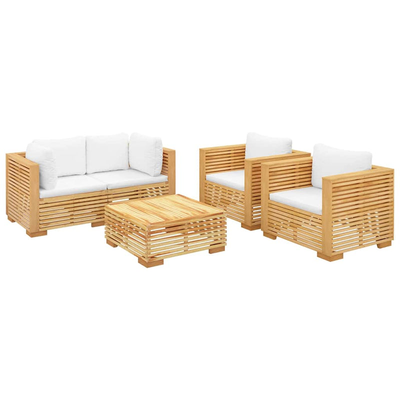 Set mobilier grădină cu perne, 5 piese, lemn masiv de tec