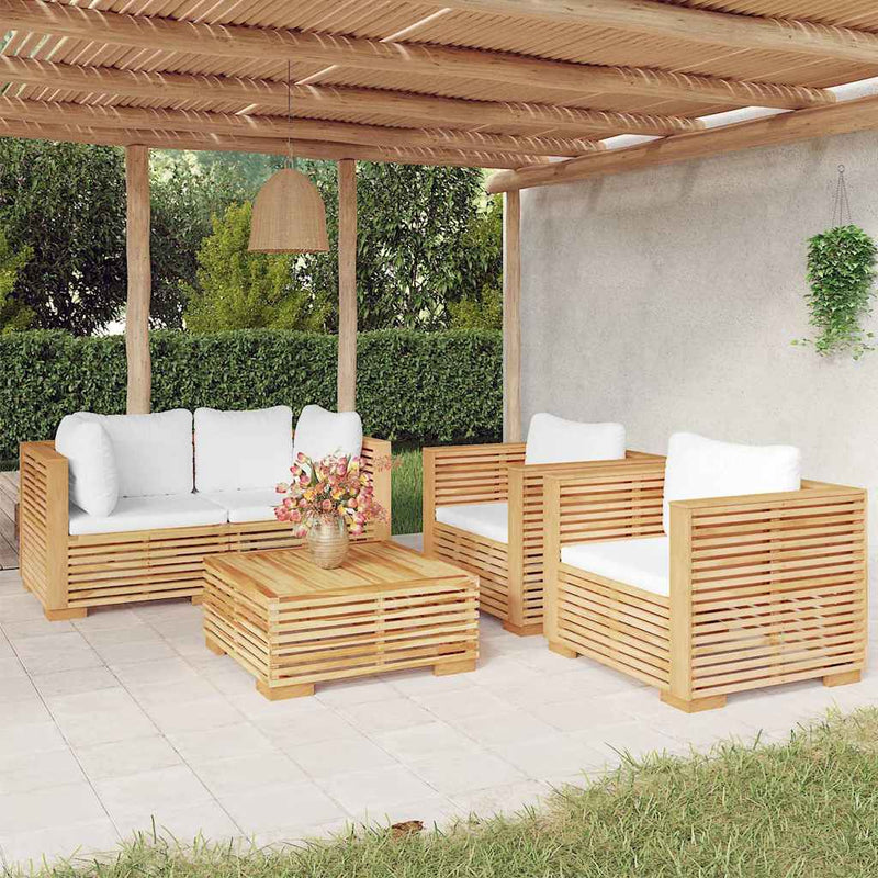 Set mobilier grădină cu perne, 5 piese, lemn masiv de tec