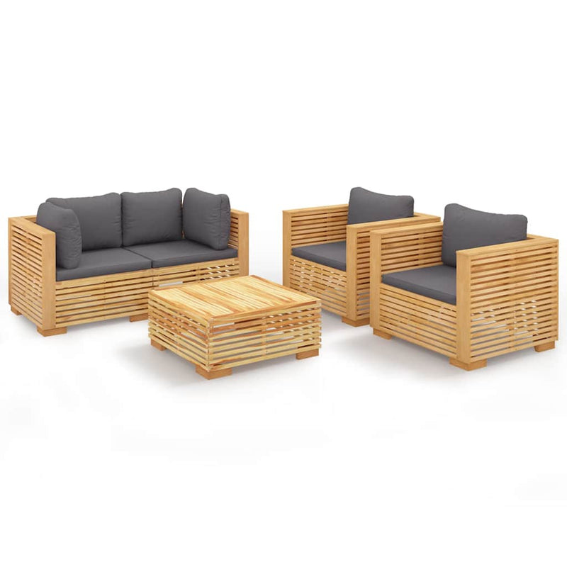Set mobilier grădină cu perne, 5 piese, lemn masiv de tec