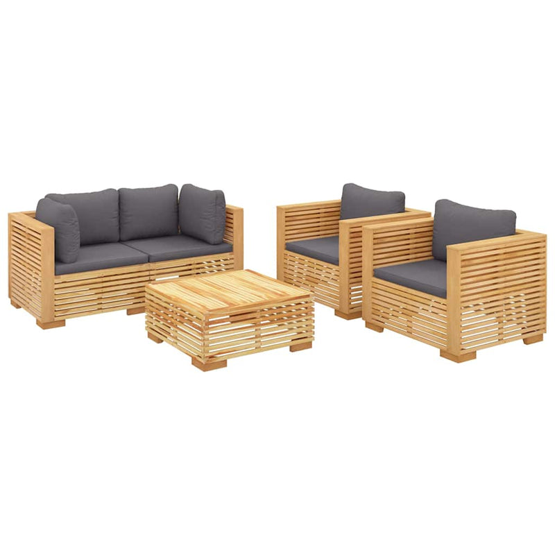 Set mobilier grădină cu perne, 5 piese, lemn masiv de tec