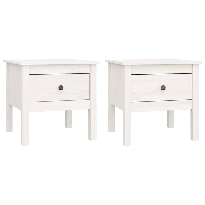 Mese laterale, 2 buc., alb, 50x50x49 cm, lemn masiv de pin