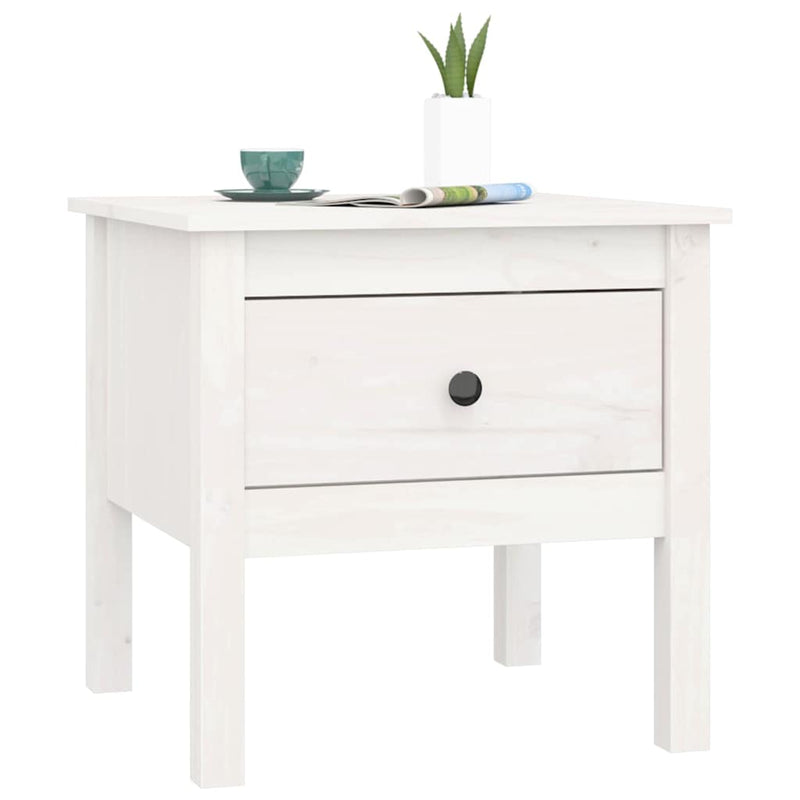 Mese laterale, 2 buc., alb, 50x50x49 cm, lemn masiv de pin