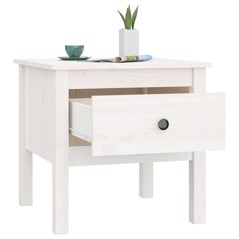 Mese laterale, 2 buc., alb, 50x50x49 cm, lemn masiv de pin