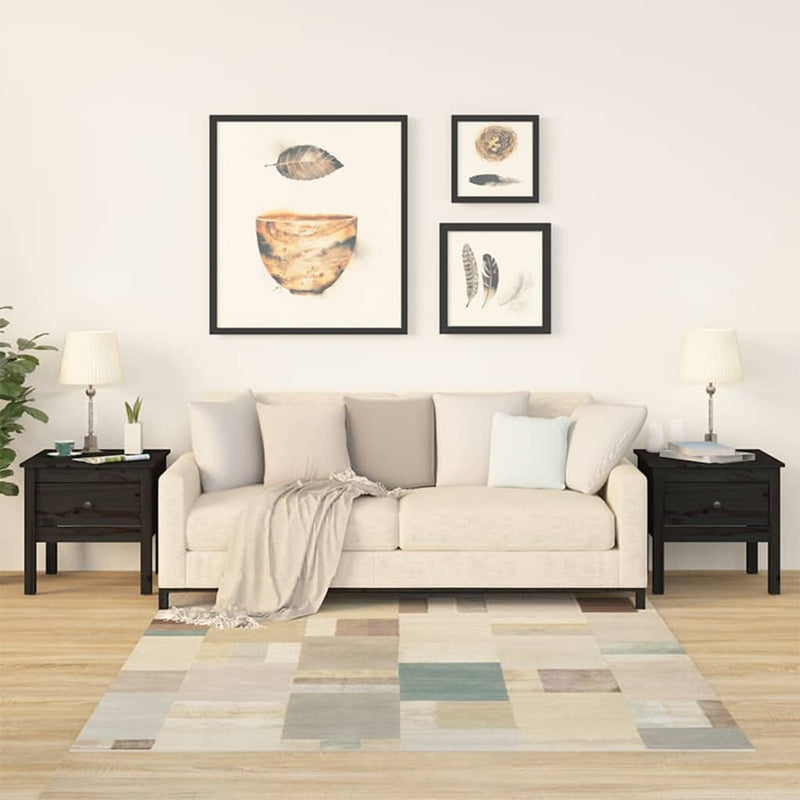 Mese laterale, 2 buc., negru, 50x50x49 cm, lemn masiv de pin