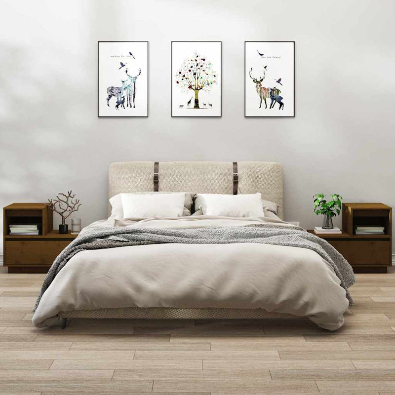 Noptiere, 2 buc, maro miere, 60x34x51 cm, lemn masiv de pin