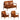 Set canapea, 3 piese, maro, piele naturală/lemn masiv acacia