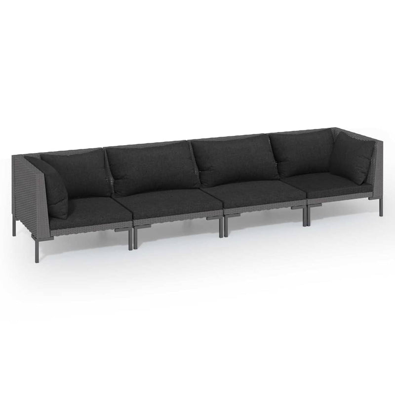 Set mobilier de grădină cu perne, 4 piese, gri închis poliratan