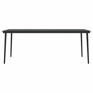 Masă de bucătărie de grădină, negru, 200x100x74 cm, oțel/sticlă