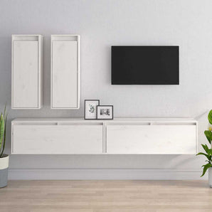 Comode TV, 4 buc., alb, lemn masiv de pin
