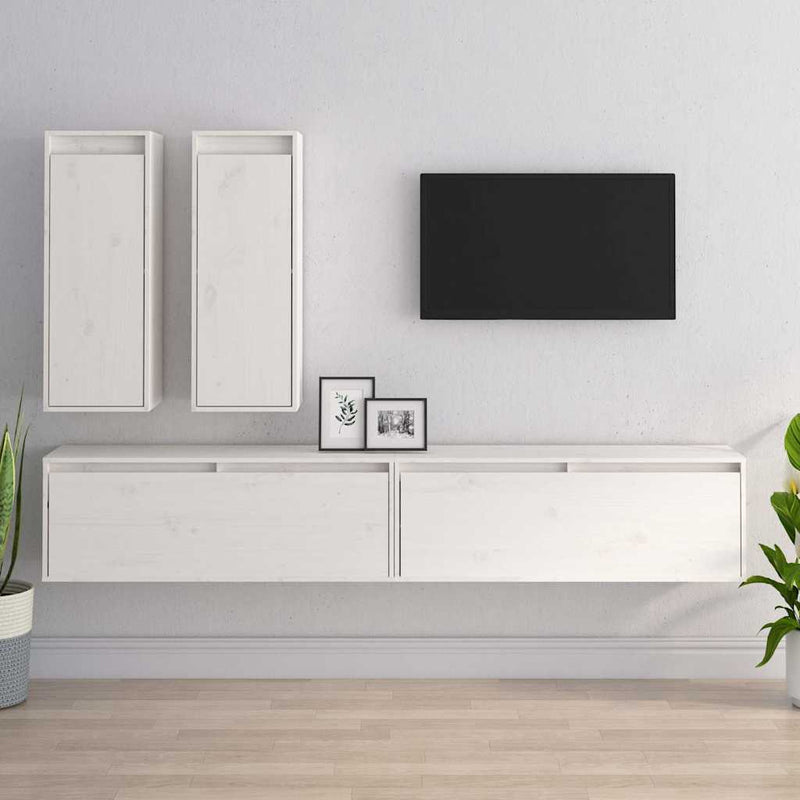 Comode TV, 4 buc., alb, lemn masiv de pin