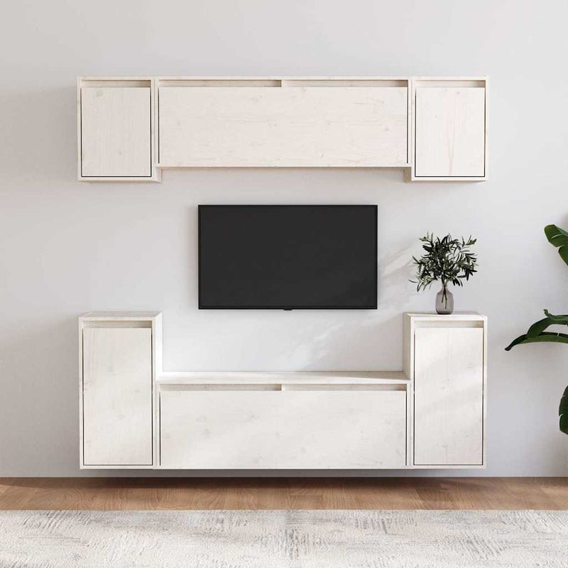 Comode TV, 6 buc., alb, lemn masiv de pin