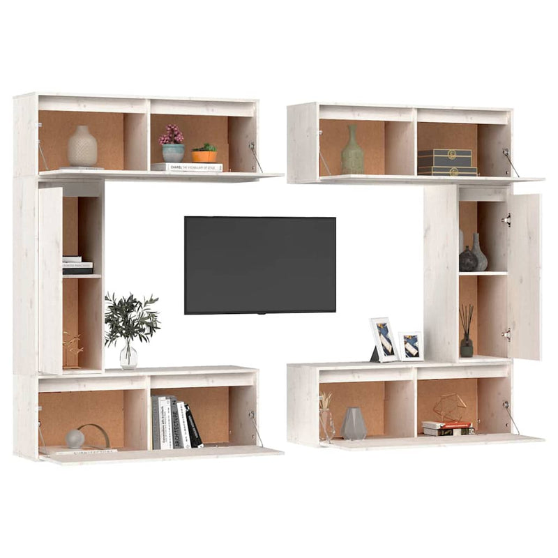 Comode TV, 6 buc., alb, lemn masiv de pin