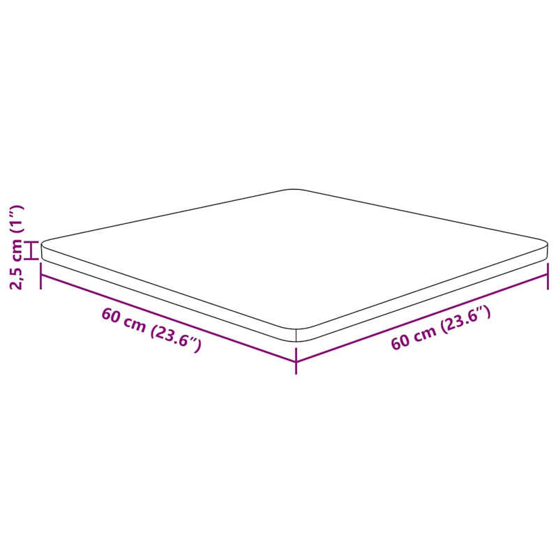 Blat de masă pătrat, 60x60x2,5 cm, lemn masiv stejar netratat