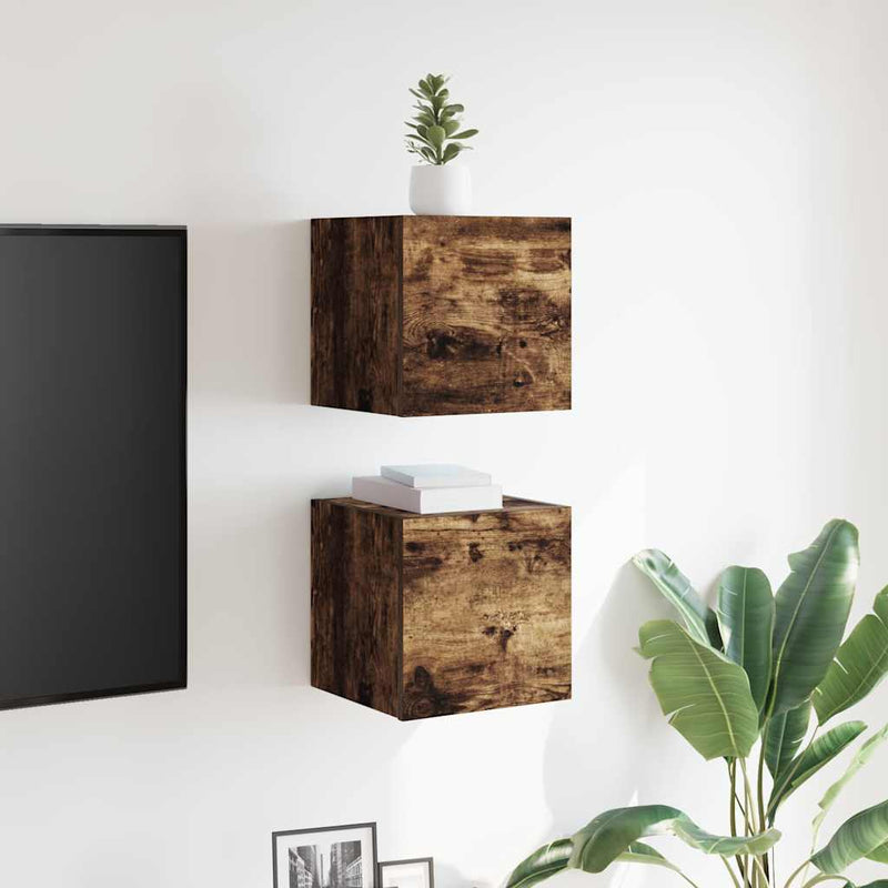 Comode TV montaj pe perete 2 buc. stejar fumuriu 30,5x30x30 cm